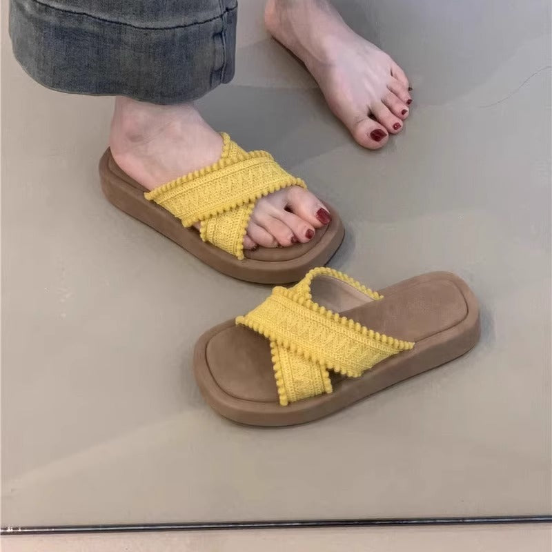 Dame Cross-Band Struktureret Slide Sandaler Stilla