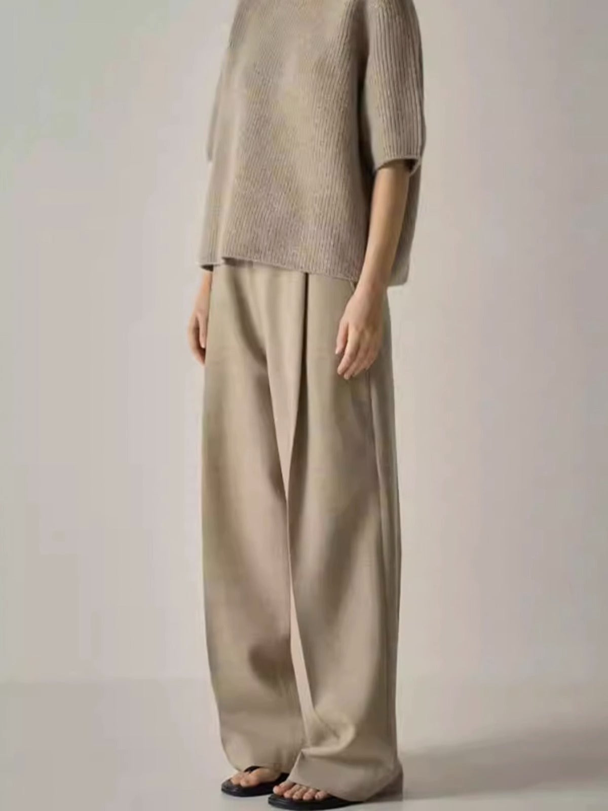 Dame elegant bundfaldenbukser med bredt ben og bindebælte Stilla