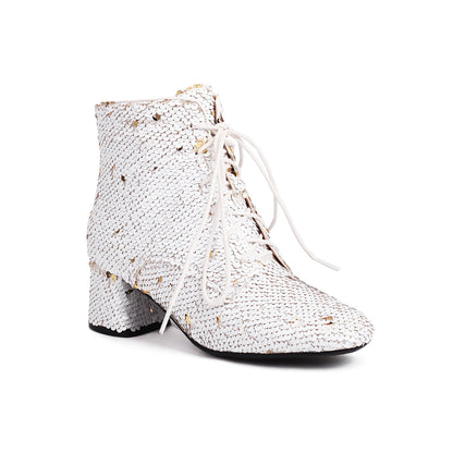 Femme Pailletter-detalje Snørebånd-Ankelstøvler Stilla