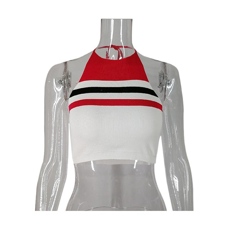 Dame Cropped Tanktop med høj hals og stribe mønster Stilla