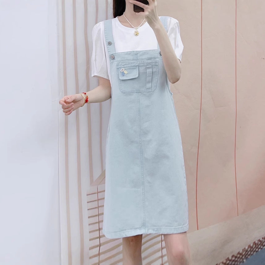 Dame Denim Latzkjole med praktiske lommer og moderne snit Stilla