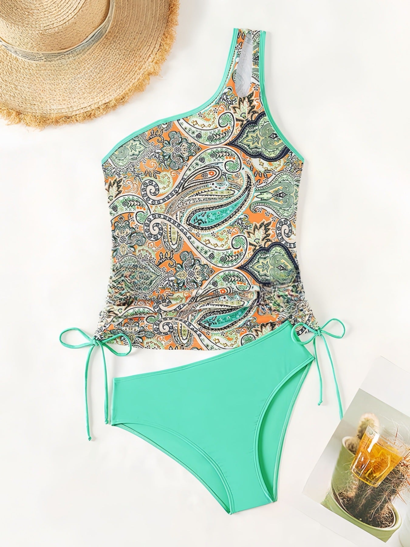 Dame Elegant Ensidig Badedragt med blomstermønster og justerbare snor detaljer Stilla