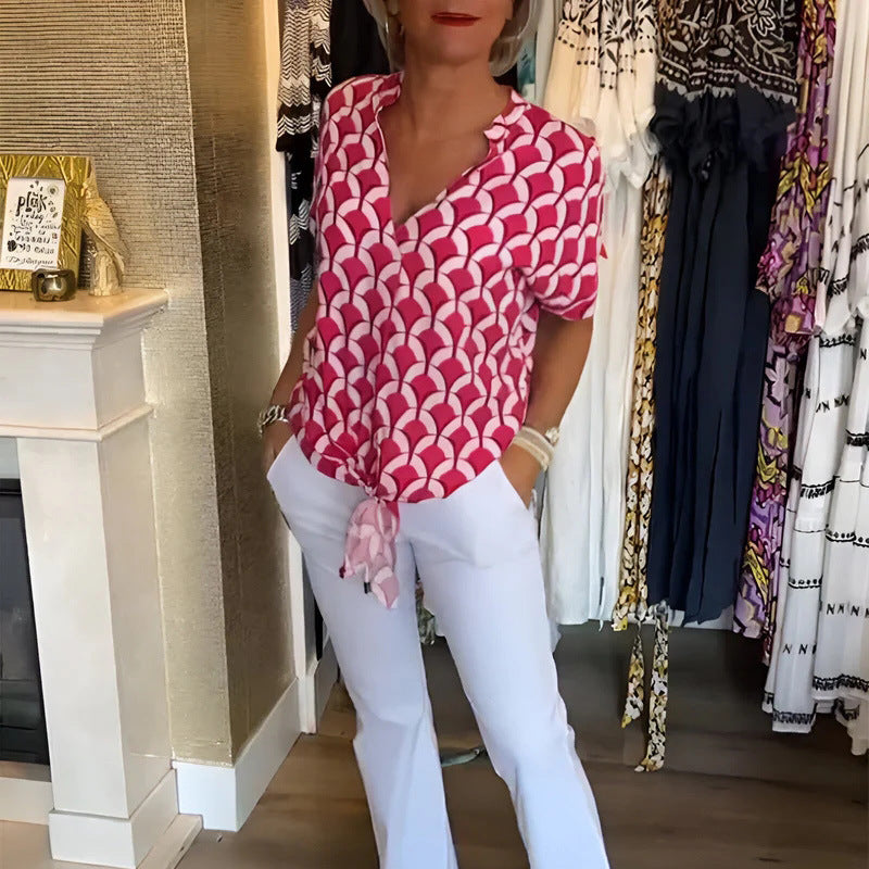 Dame afslappet kortærmet skjorte med moderne mønstre Stilla