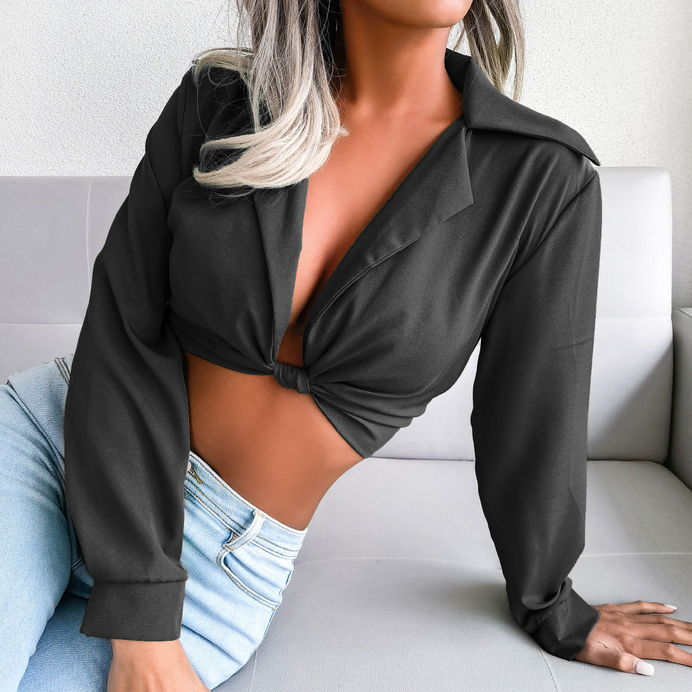 Dame Cropped Blazer med knude-detalje Stilla