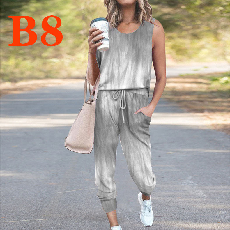 Dame Casual Jumpsuit med ærmeløs design og moderne batikmønster Stilla