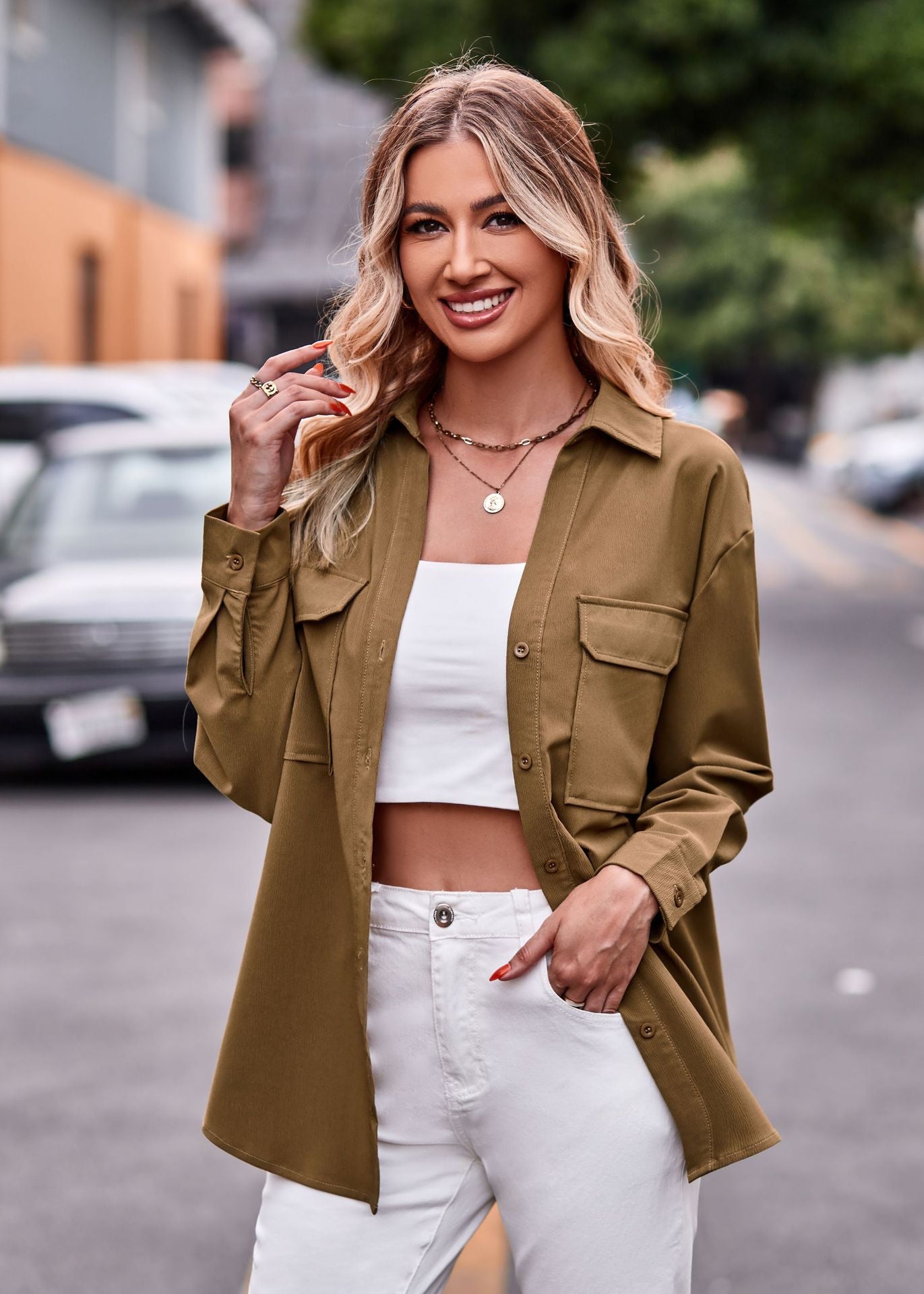 Dame afslappet skjorte med asymmetrisk snit og praktiske lommer Stilla