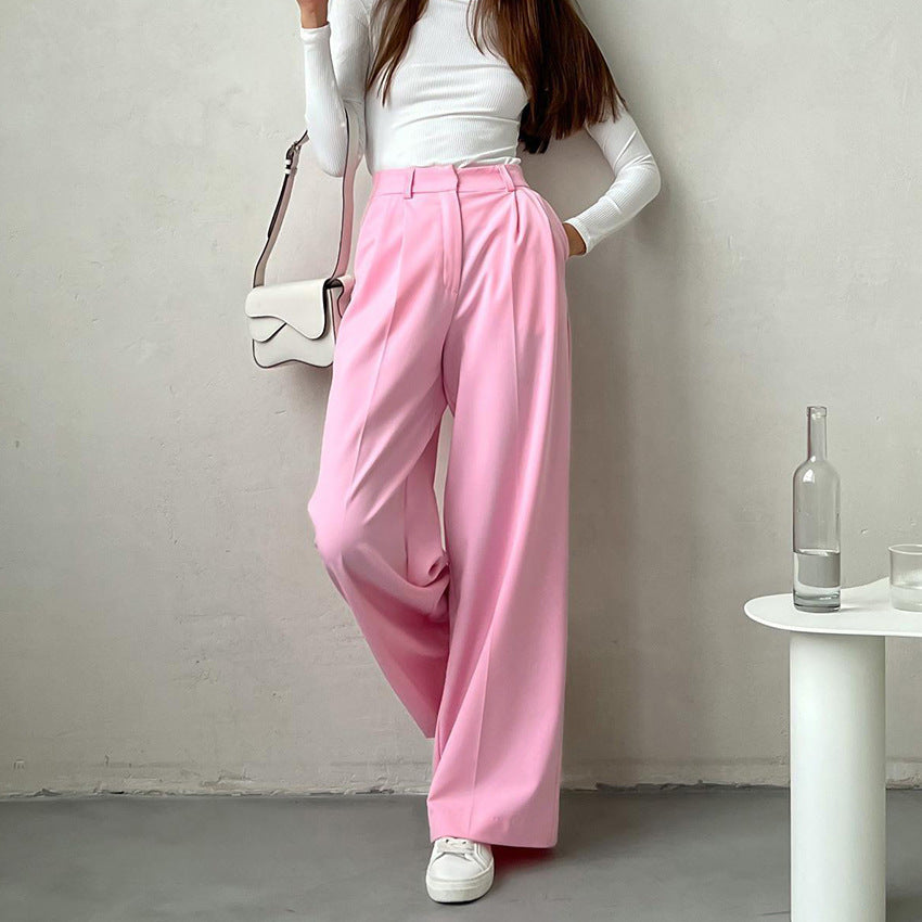 Dame elegant høj talje bukser med bred pasform og folder Stilla