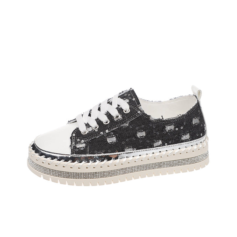 Dame mode sneakers med glitrende strass og tekstureret overdel Stilla