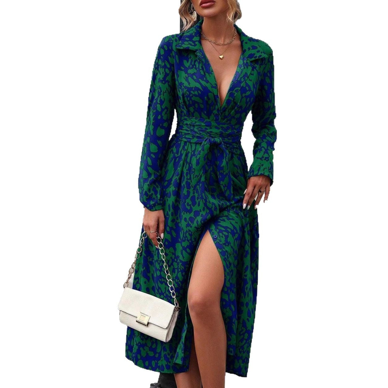 Dame Elegant Knap Lukning Midi Kjole Stilla