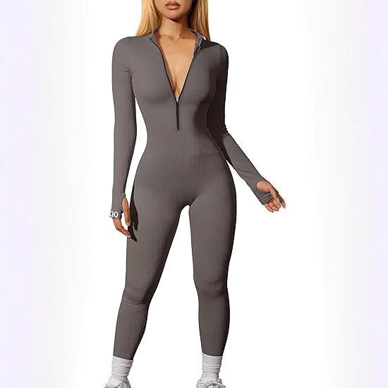 Dame Figurtilpasset Jumpsuit med elegant Ribdesign og Langærmet Stilla