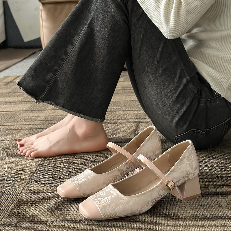 Dame Elegant Blomsterdesign Mellem-Højhælede Sko Stilla