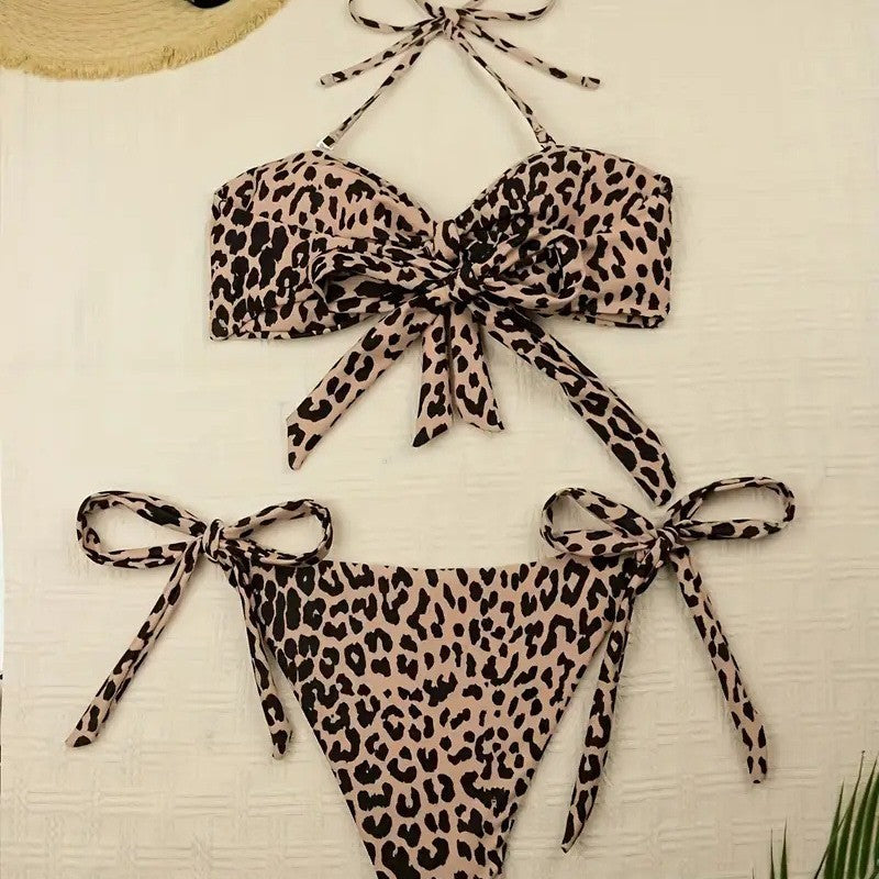Dame Cutout Leopard Print Bikini Sæt Stilla