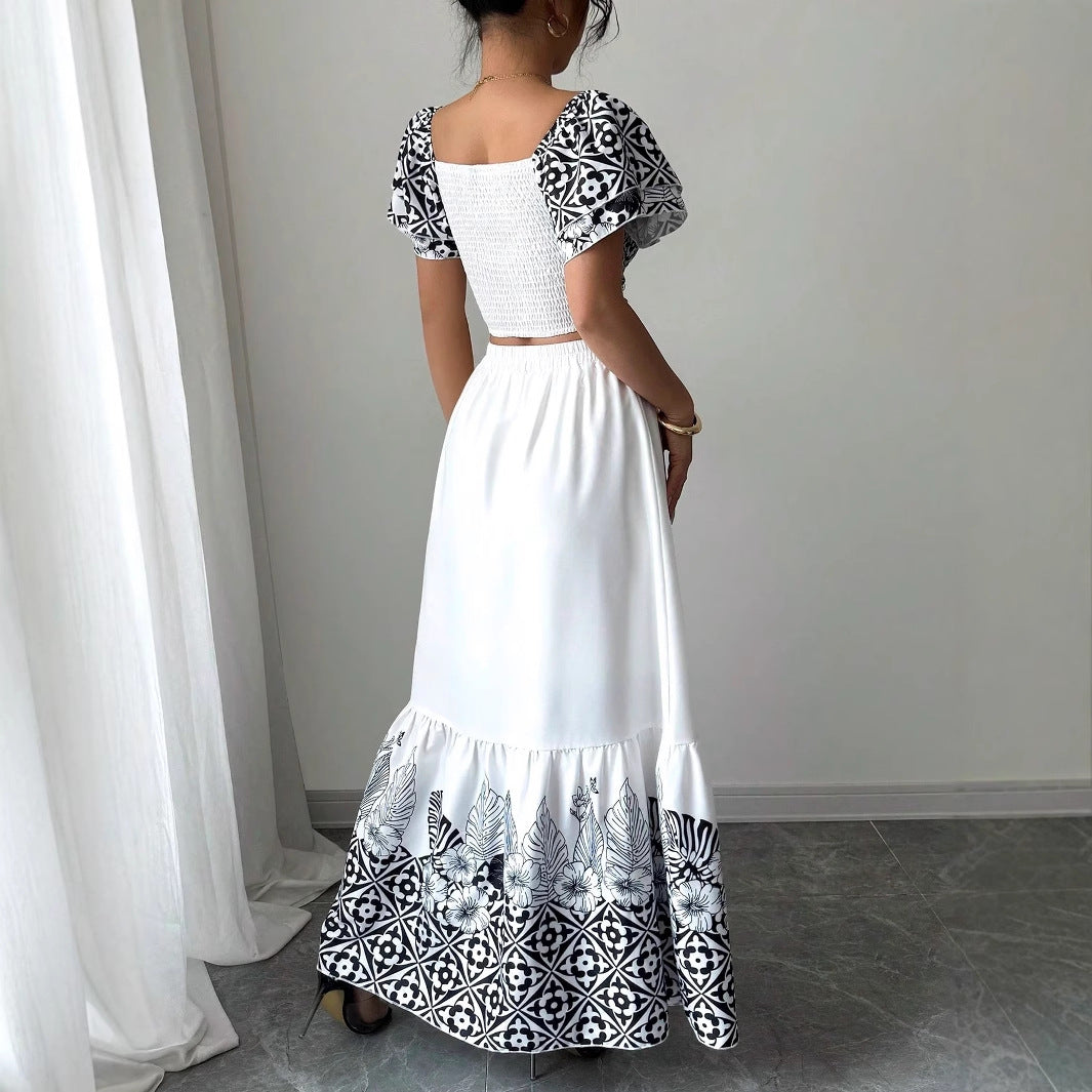 Dame afslappet crop top og maxi nederdel i sæt med blomsterdesign Stilla