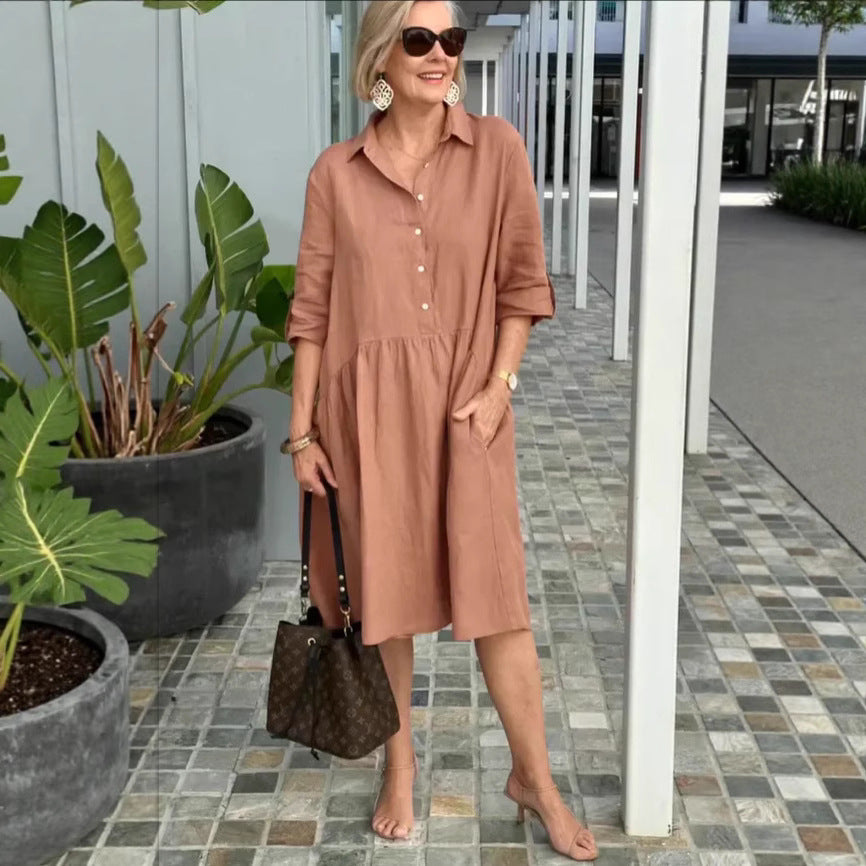 Dame afslappet skjortekjole med praktiske lommer og flæse detaljer Stilla