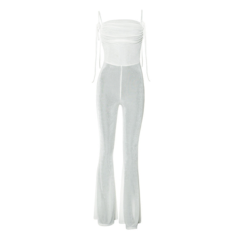 Dame elegant jumpsuit med smal ben og rynker Stilla