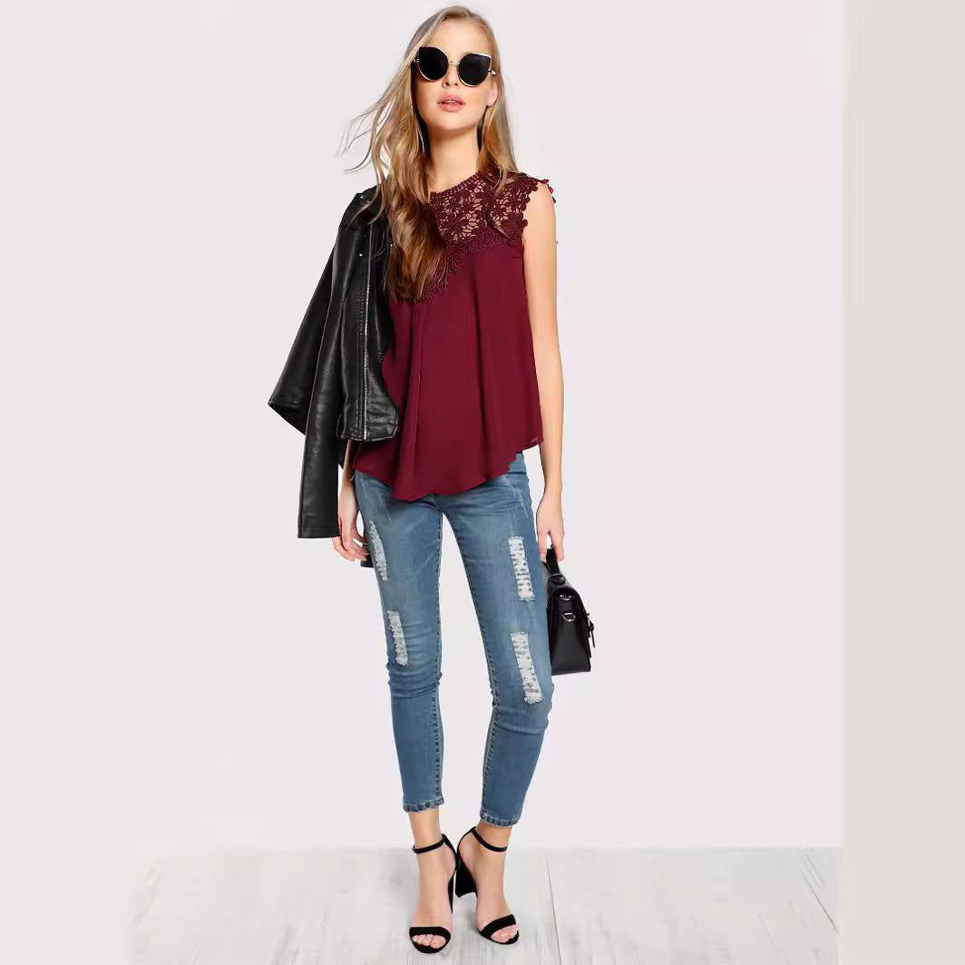 Dame bluse med filigrane broderidetaljer og elegant snit Stilla