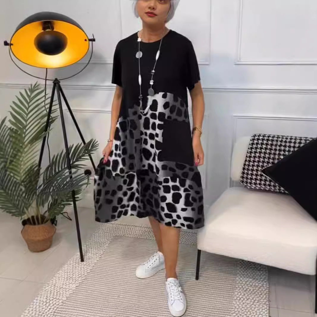 Dame afslappet fritidskjole med stilmønster og praktisk lomme Stilla