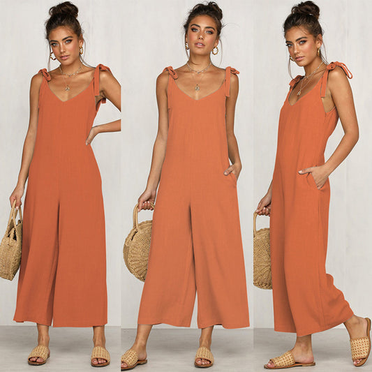 Dame Casual Jumpsuit med justerbare stropper og bred ben Stilla