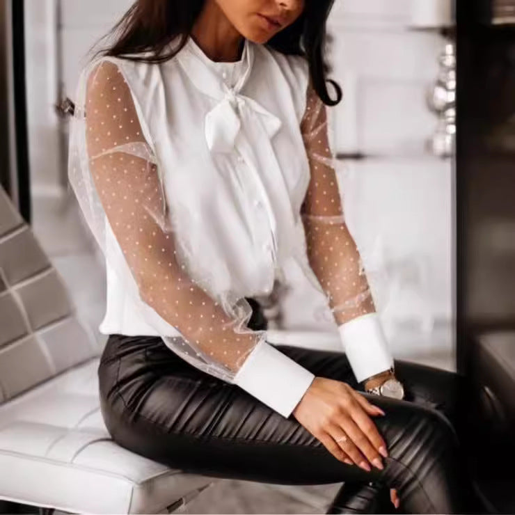 Dame elegant bluse med transparente ærmer Stilla