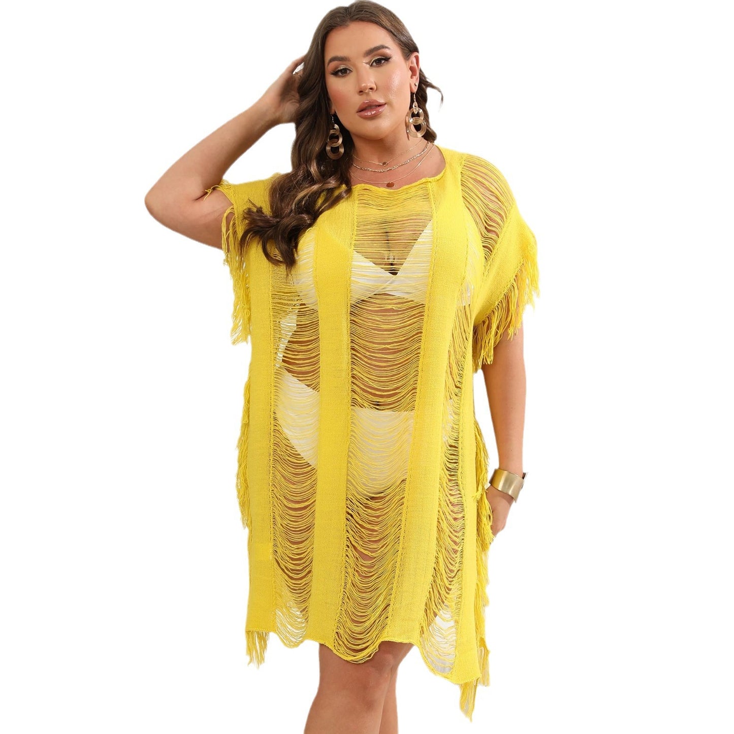 Dame Elegant Bohemian Frynse Strandovergang Stilla