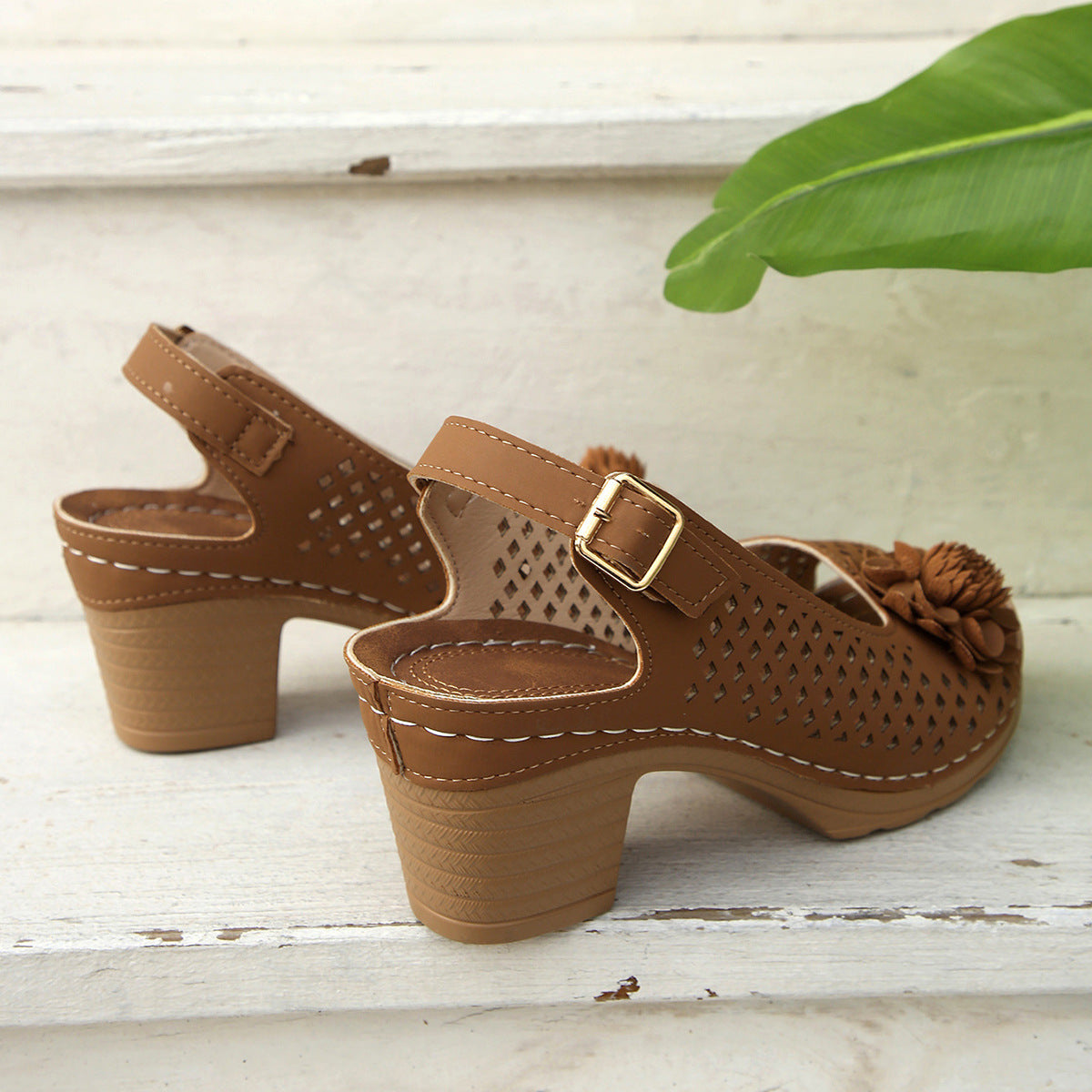 Dame Dekorative Blomster Blokhæl Sandaler Stilla