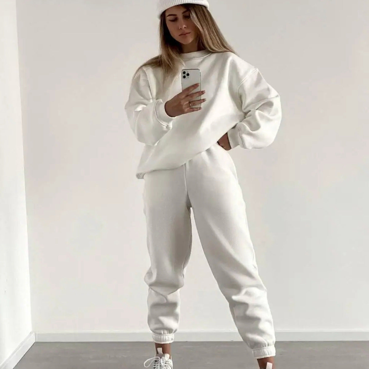 Dame afslappet fleece træningssæt med høj talje Stilla