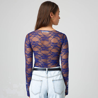 Femme Gennemsigtigt Spidslangærmet Bodysuit Stilla