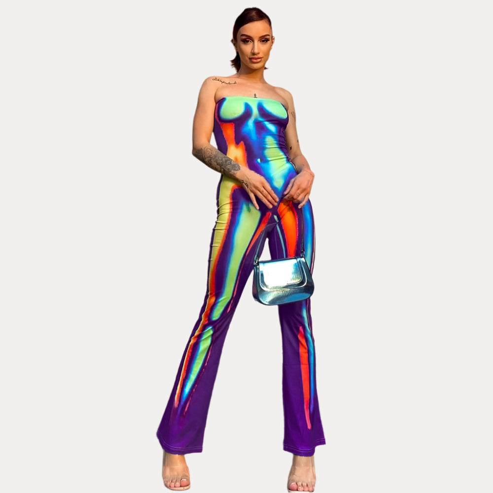 Stilla | Multi-farvet trykt slim fit butt lift jumpsuit
