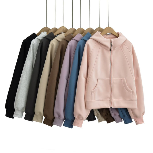 Dame cropped hættetrøje med praktisk lynlås og sidelommer Stilla