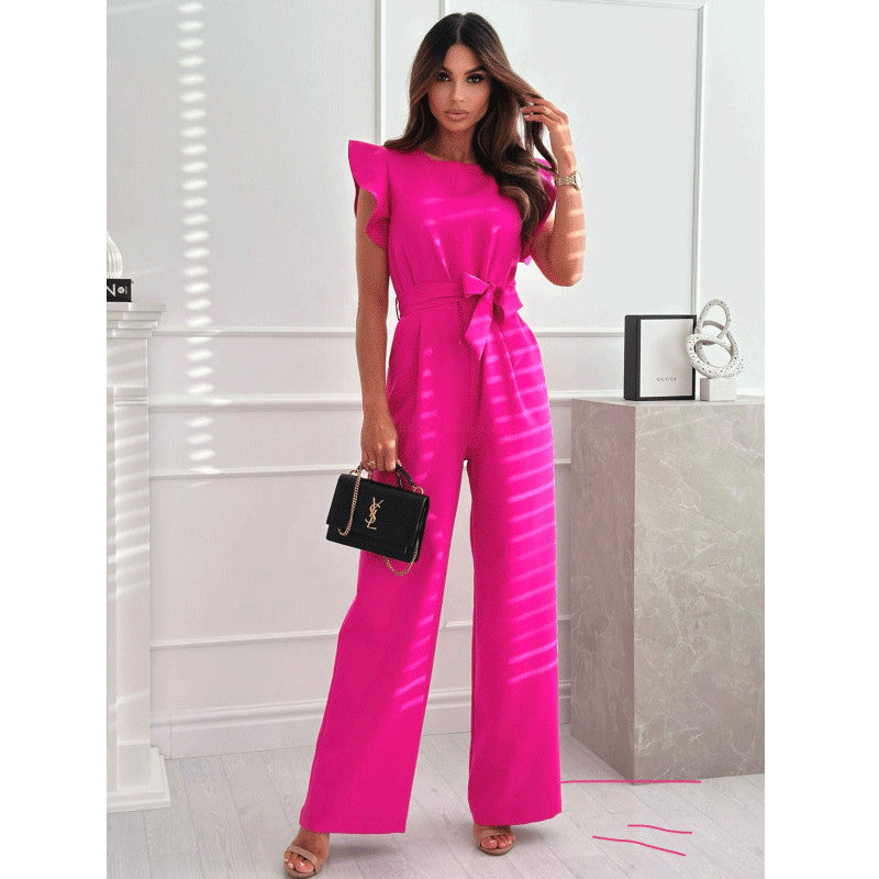 Dame Elegant Jumpsuit med voluminøse ærmer og taljebælte Stilla