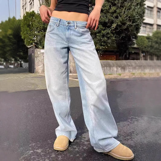 Dame brede High-Waist Jeans med afslappet snit og unikke vaskninger Stilla