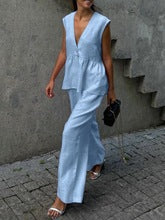 Dame luftig jumpsuit med elegant V-udskæring og taljering Stilla