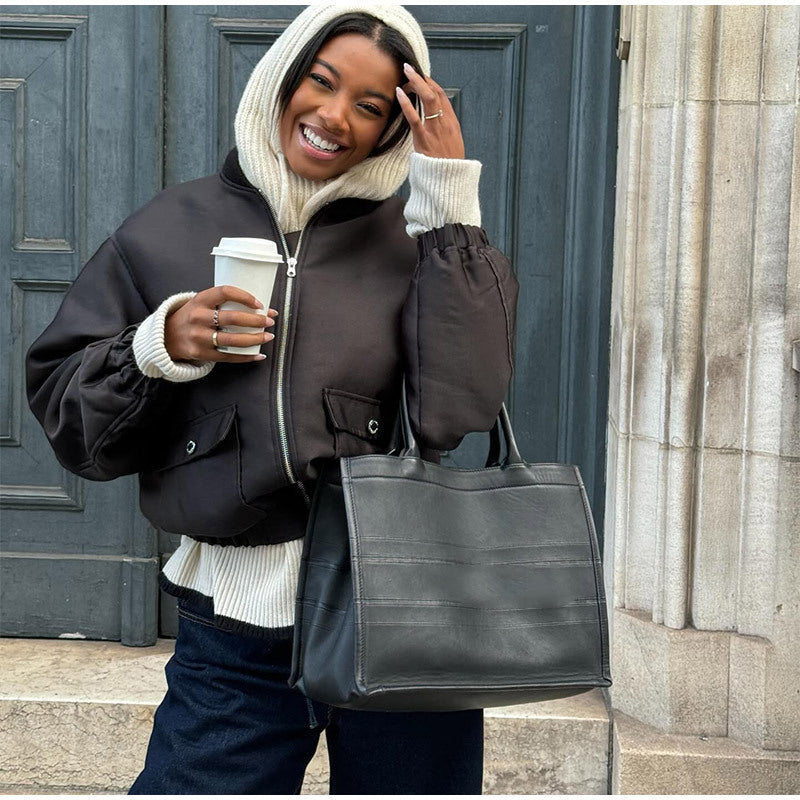 Dame afslappet cropped jakke med høj lukket krave Stilla