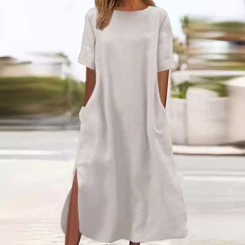 Dame afslappet linnedragt med praktisk sidelæm Stilla