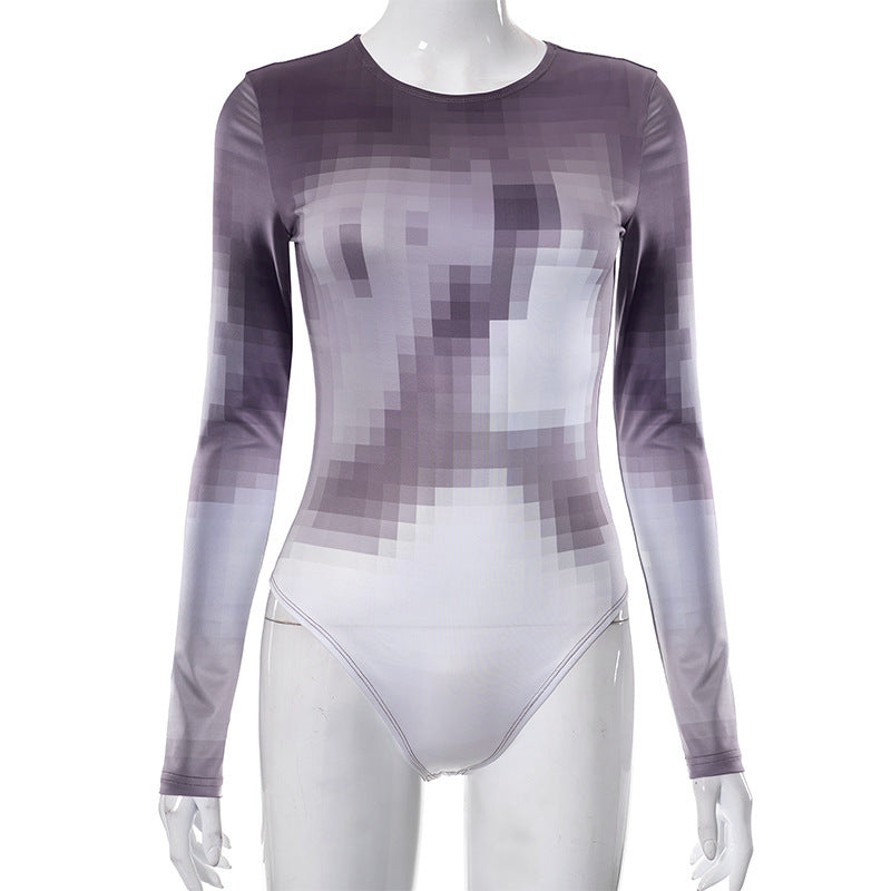 Dame Langærmet Bodysuit med moderne Pixelmønster Stilla