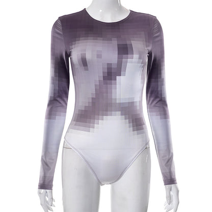 Dame Langærmet Bodysuit med moderne Pixelmønster Stilla