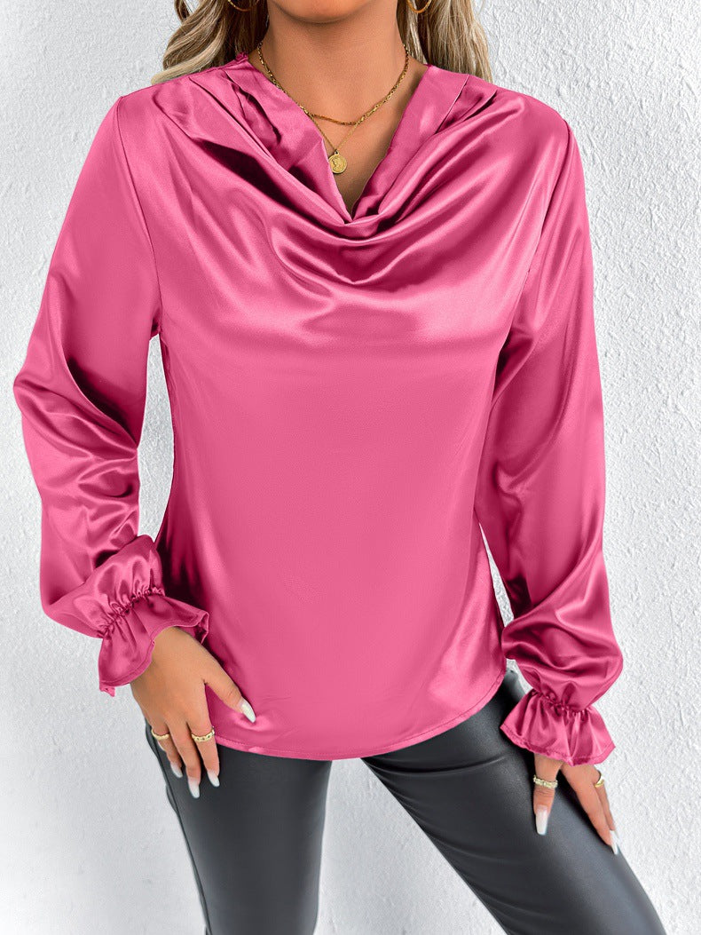 Dame elegant bluse med drapering og flæsedetaljer Stilla