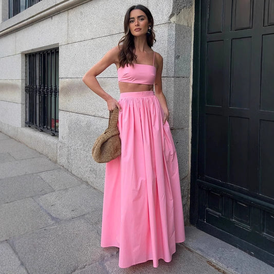 Dame Cropped Top og Maxiskørt Sæt Stilla
