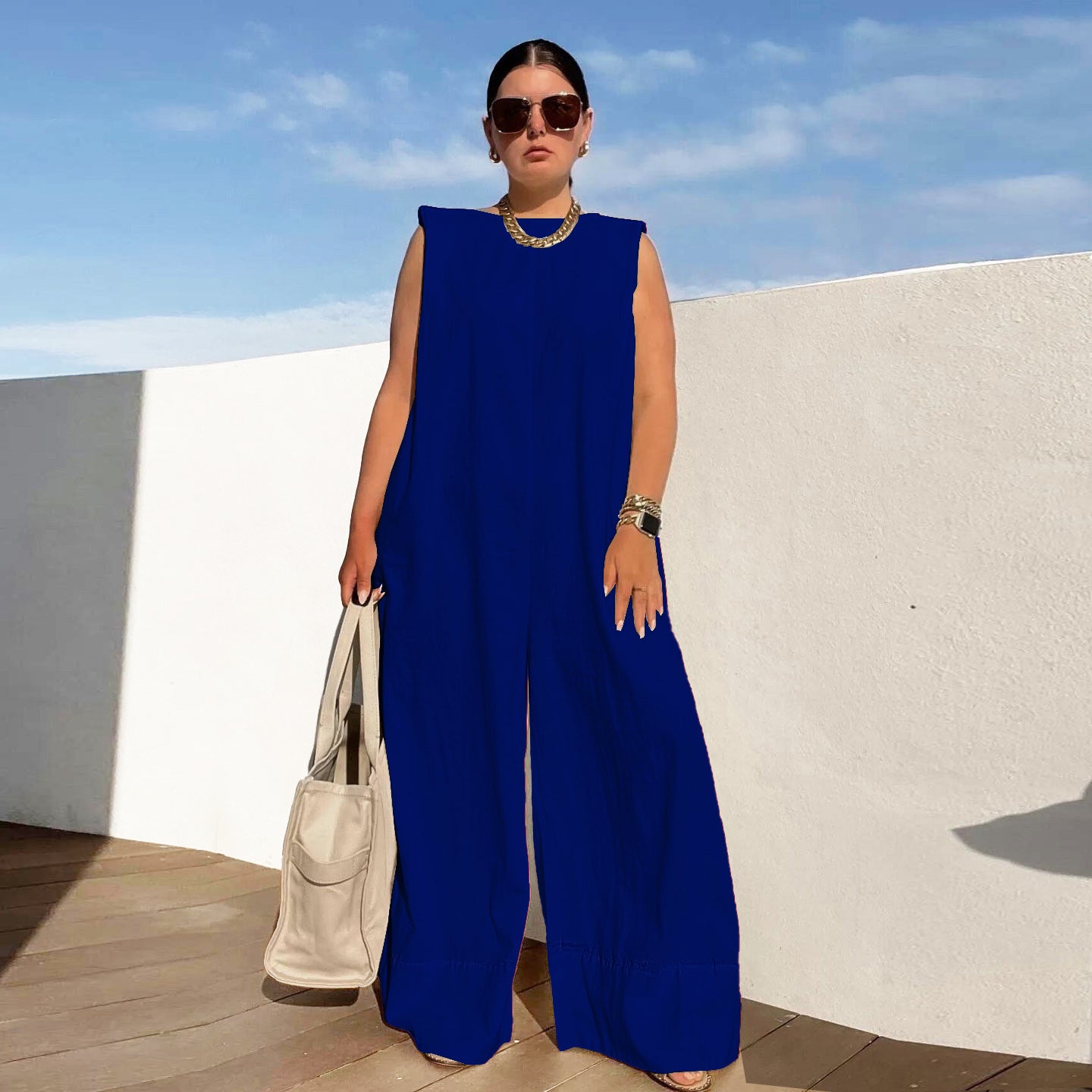 Dame jumpsuit med bred ben og ærmeløs design Stilla