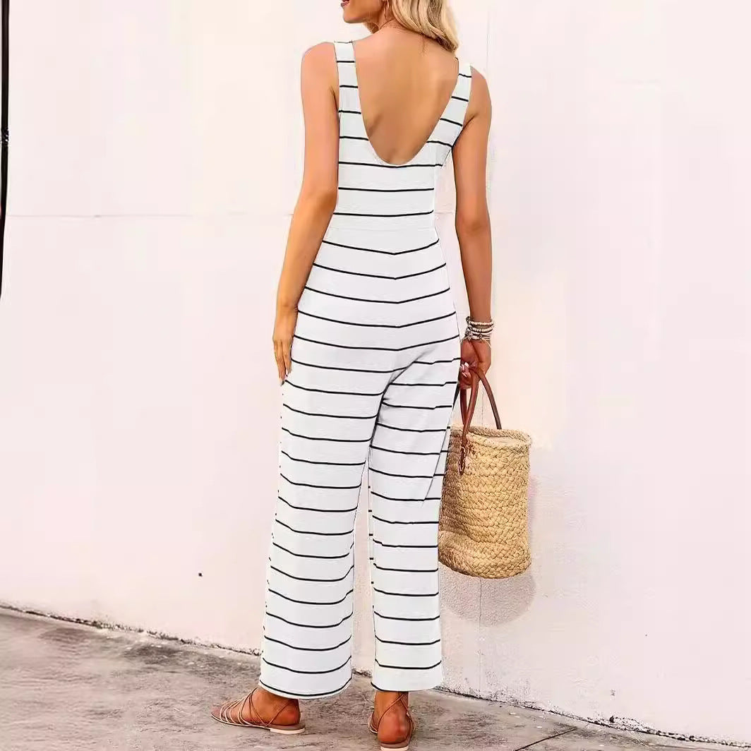 Damer Elegant rummelig jumpsuit med stribemønster Stilla