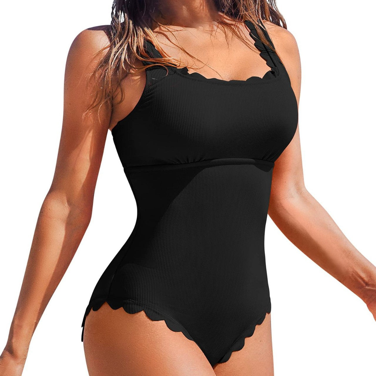 Dame Elegant Enhed Badedragt med Bølgekant og Elastisk Bånd Stilla