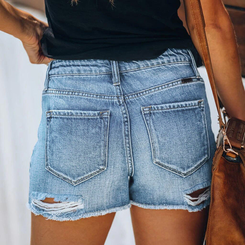 Dame destroyed Denim-shorts i afslappet vintage-stil Stilla