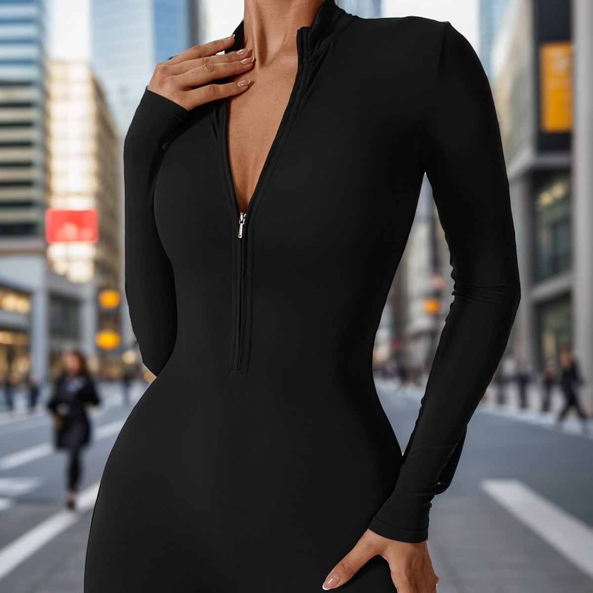 Dame Sporty Jumpsuit med høj krave og fuld lynlås Stilla