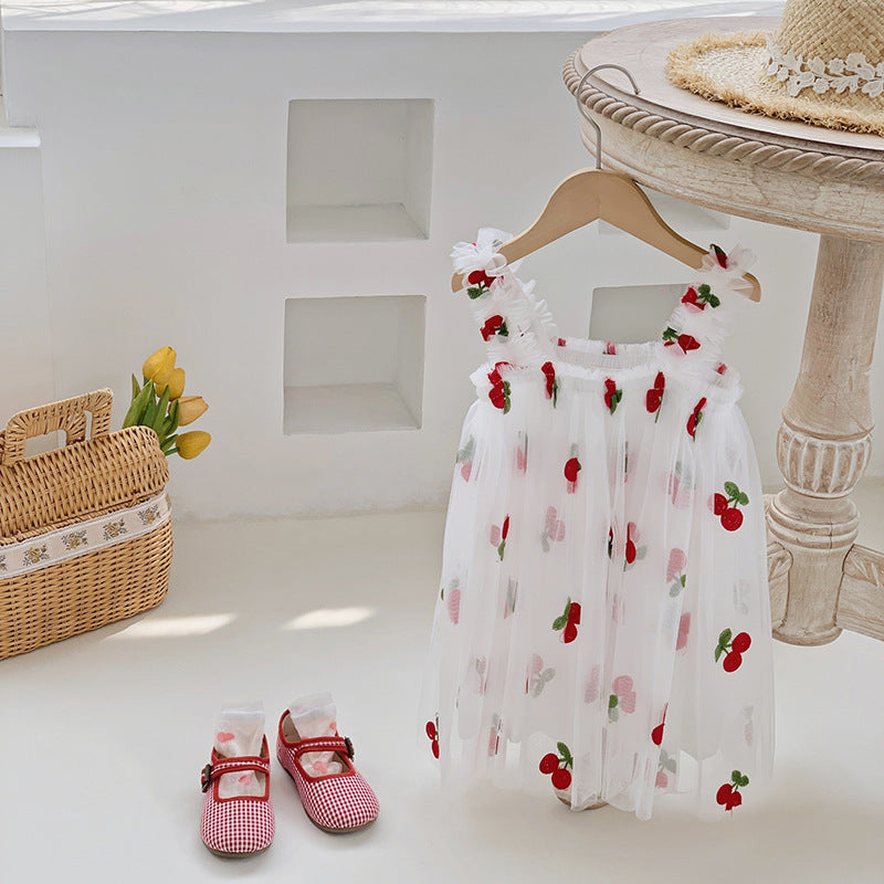 Pige Floral Broderet Tulle Sommerkjole Stilla