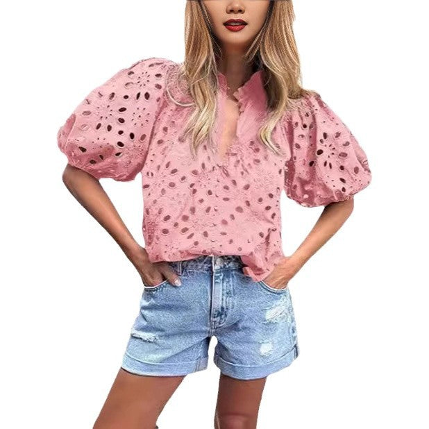 Dame elegant bluse med spids Stilla