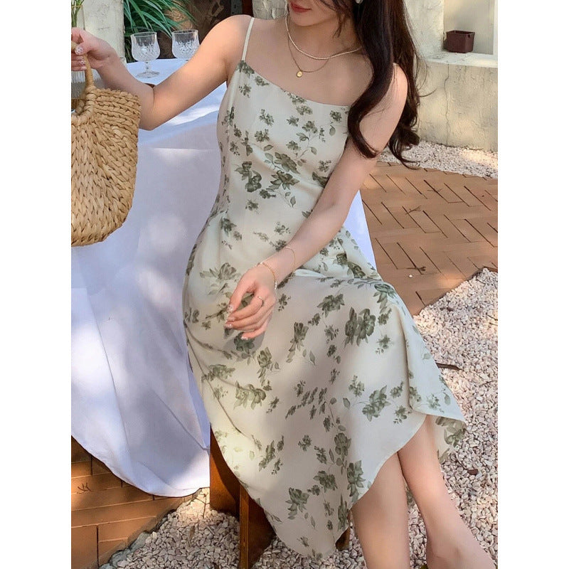 Dame A-linje Blomster Skjorte Midi Kjole med justerbare stropper Stilla