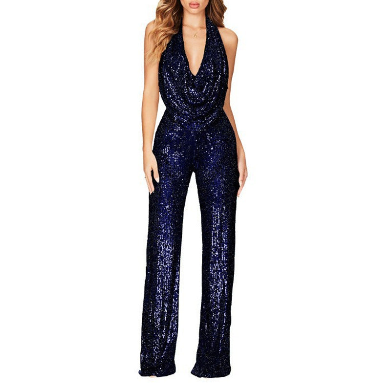 Damer Glitrende Jumpsuit med V-hals Stilla