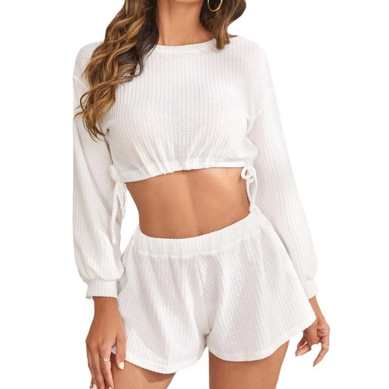 Dame afslappet fritids-sæt med rynket overdel og shorts Stilla