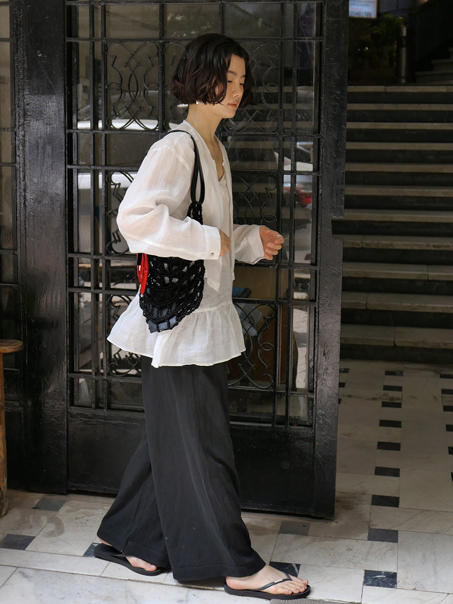 Dame afslappet linned top med svingende kant og raffinerede detaljer Stilla