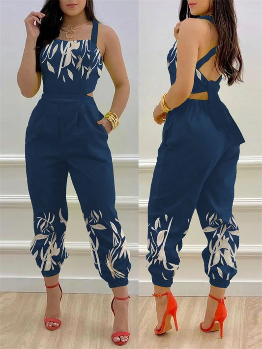 Dame Modish Jumpsuit med blomsterdesign og højopstående rygudskæring Stilla